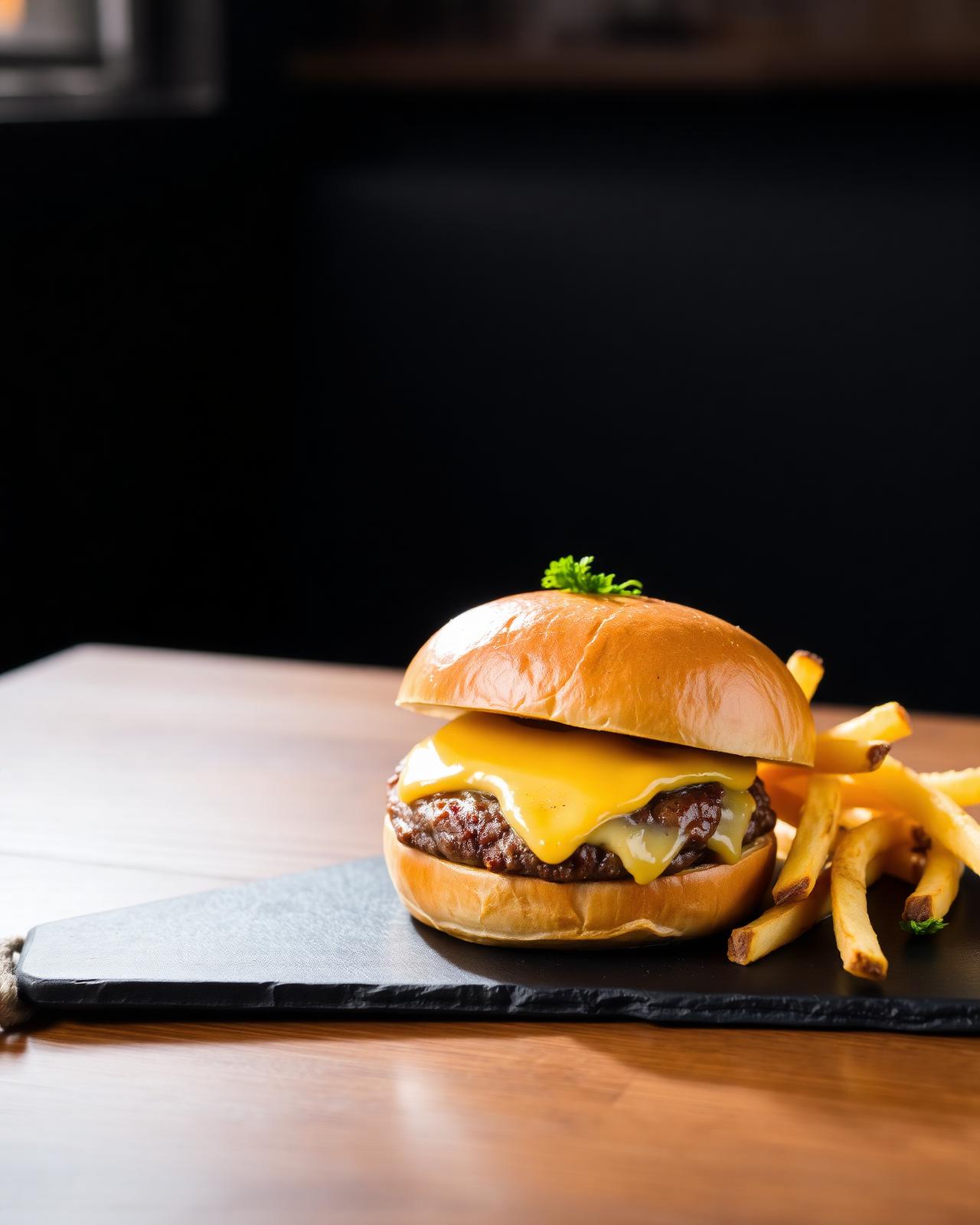 Burger maison sur ardoise
